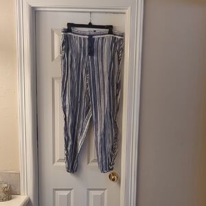 Men's Blue and White Striped Casual Pants